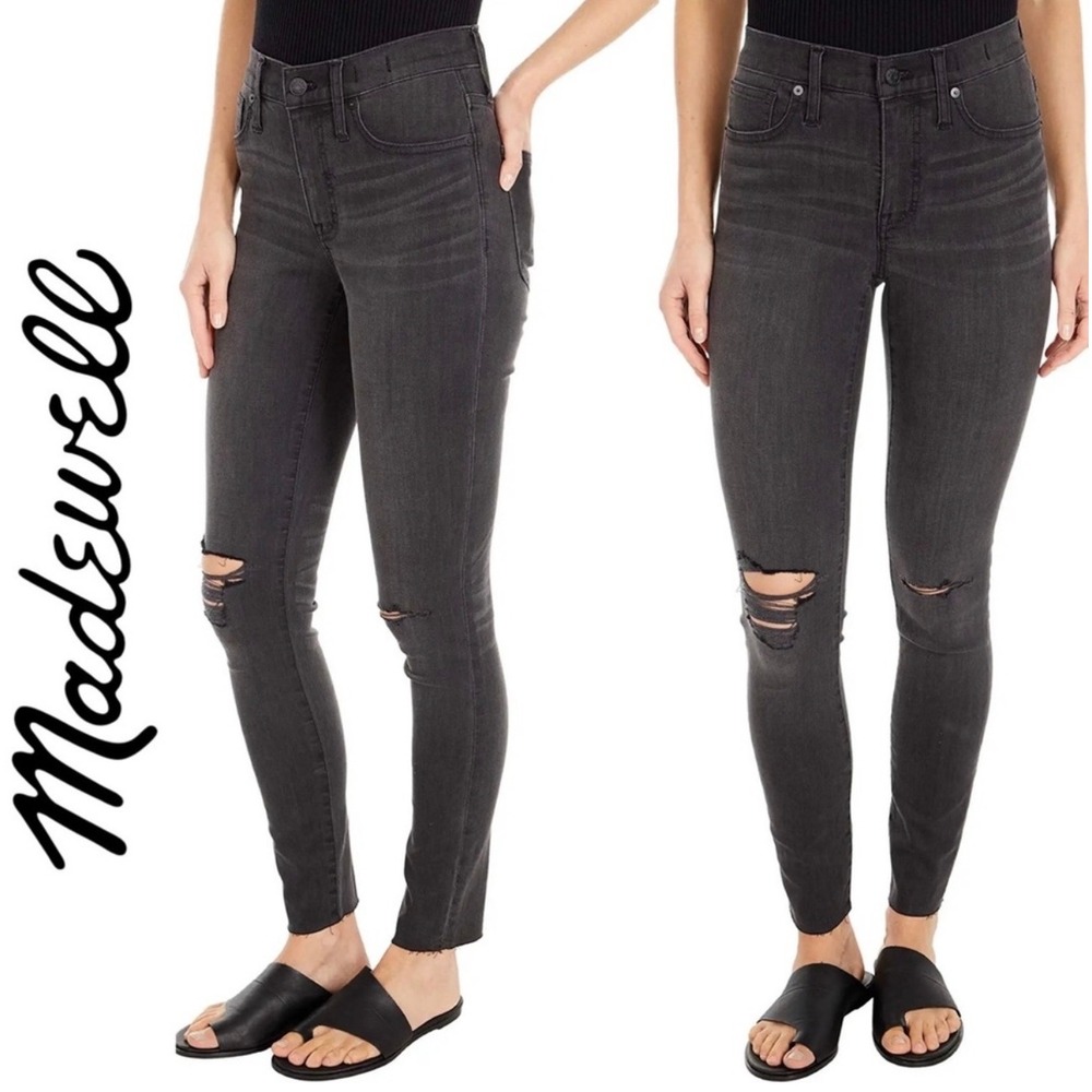 Madewell‎ 9" Mid-Rise Skinny Jeans 28 Distressed Ripped Gray Black Wash